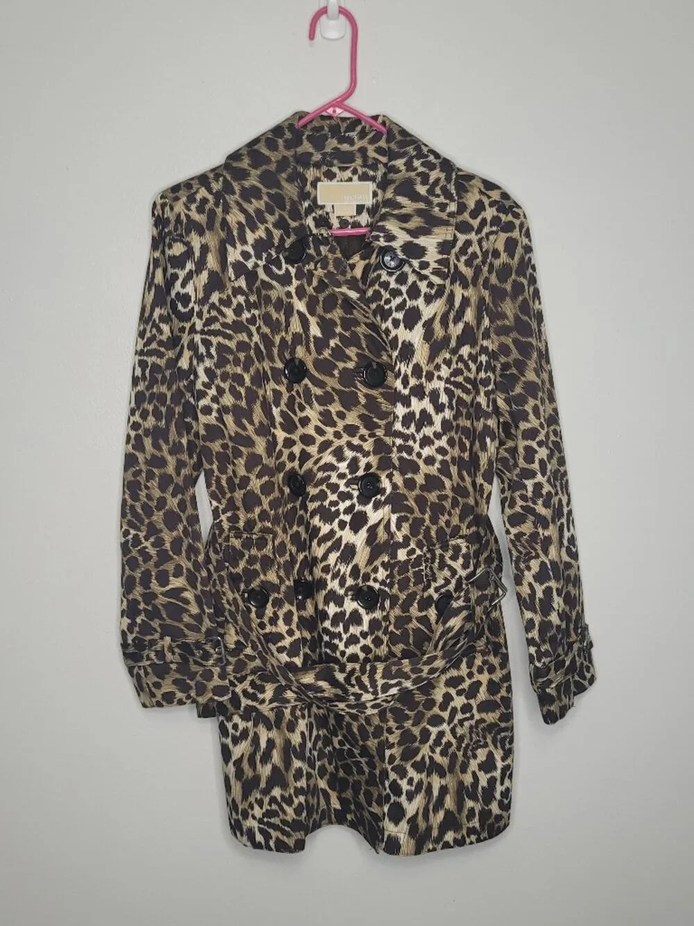 Michael Michael Kors cheetah animal print trench style lined coat size large